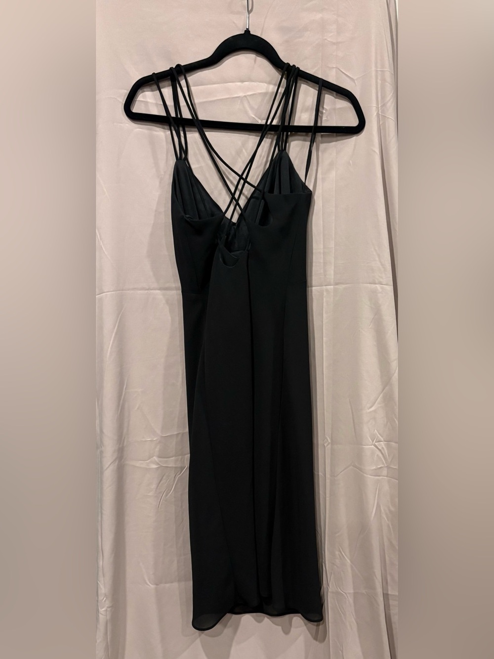 Onyx Nite Black Strappy Midi Dress with Rhinestone Detail